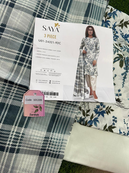 Saya 100% Orignal Cambric, 3 piece unstitched dress